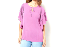 Susan Graver Weekend Rayon Crepe Flutter Sleeve Tunic- Lavender Lily, Petite XL - £19.78 GBP