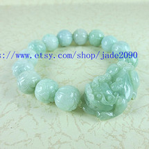 Free shipping - green jade jadeite buddha Lotus  flower  beaded PI YAO rosary  g - £29.46 GBP