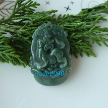 Free Shipping -good luck Amulet Natural dark green jade Dog charm Pendant / neck - £15.64 GBP