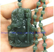 Free shipping - NATURAL Green jadeite jade carved &#39;&#39;Guan Yu&#39;&#39; charm beaded fashi - £19.97 GBP