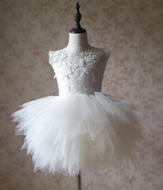 WHITE Lace Tutu Dress Wedding Girl Knee Length Puffy Tutu Dress image 2