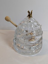 Rare Heavy  Crystal Beehive Honey Pot With  Gold Plated Bee - $54.19 CAD
