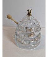 Rare Heavy  Crystal Beehive Honey Pot With  Gold Plated Bee - $753.89 MXN