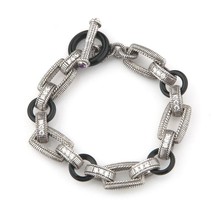 Judith Ripka Sterling Silver Onyx, Cubic Zirconia, Amethyst Chunky Link Bracelet - £393.41 GBP