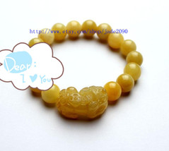 Free shupping - good luck Natural yellow  jade carved PI Yao charm Brace... - £20.59 GBP