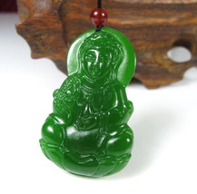 Free shipping - green jadeite jade,  Natural green jade carved Buddhist Bodhisat - £15.41 GBP