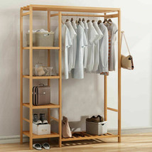 Bamboo Garment Rack Freestanding Closet Heavy Duty Clothes Rod Storage O... - $109.24