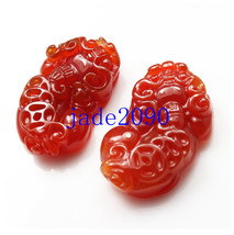 Free Shipping - A pair mythical Animals Natural red jade Carved luck Pi ... - $23.99