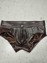 Men&#39;s lambskin Brown Leather Briefs Real Soft Leather Jockstrap Thong Underwear - £63.30 GBP+