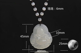 FREE SHIPPING Natural WHITE jade Laughing Buddha charm beaded rosary necklace  p - £21.57 GBP