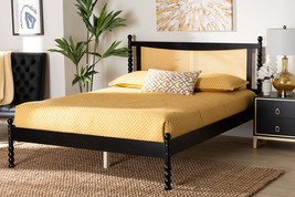 Giancarlo Black Wood Queen Size Platform Bed w/Woven Rattan - $4,848.08 MXN