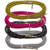 Mixed Color 20Ft Foot Right Angle To Straight 1/4 Tweed Woven Cloth Guitar Cable - £42.23 GBP