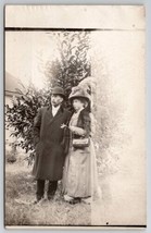 RPPC Edwardian Woman Fancy Hat And Fur Dapper Gentleman Real Photo Postcard W27 - £7.04 GBP