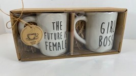 The Future Is Female &amp;Girl Boss Gift Boxed Set Of 2 Mugs, 16 Oz. White/Black - £10.29 GBP