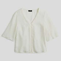 NWT Womens Size Small J. Crew Cream V-Neck Blouse Top in Pure Hammered Silk - £33.55 GBP