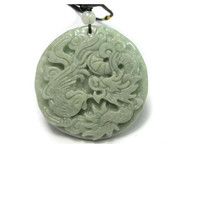 Free Shipping - Amulet auspicious Green jadeite jade carved dragon and Phoenix   - £15.97 GBP