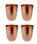 Hammered Pure Copper Glass Cup- Good Health Benefit Yoga Set of 4  - £36.96 GBP