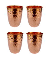 Hammered Pure Copper Glass Cup- Good Health Benefit Yoga Set of 4  - £35.45 GBP