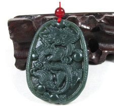 Free Shipping - Amulet Natural green jade Dragon Natural Green jadeite jade Carv - £15.97 GBP