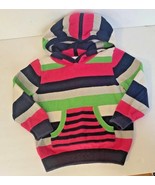 Hanna Andersson Girls Sz 90 3T Hooded Sweater Striped Pink Blue Long Sle... - $14.85