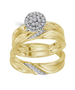 10k Yellow Gold Round Diamond Cluster His Hers Matching Trio Wedding Rin... - £478.01 GBP