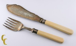 Antique EPNSA English Fish Serving Set W/Celluloid Handles Knife &amp; Fork - £81.27 GBP