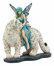 Large Blue Frost Fairy Riding Snow Leopard Statue Home Decor Mythical Fantasy - £51.95 GBP