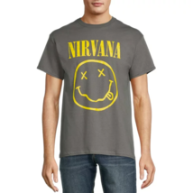 Nirvana Mens Size Charcoal Gray Smiley Logo Graphic Print Tee Shirt  Siz... - £18.67 GBP