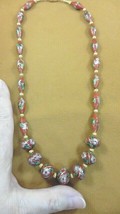 (v244-4) Red pink flower Cloisonne beaded Beads gold tone 23&quot; Necklace fashion - £63.51 GBP