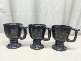 3 Vintage Frankoma 4 1/4&quot; Goblet Mug Cup C13 Country Blue Speckle Glaze - £18.15 GBP