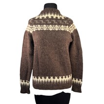 Hand-Knitted Wool Nordic Sweater Brown &amp; Cream Geometric Pattern NO Size... - £19.91 GBP