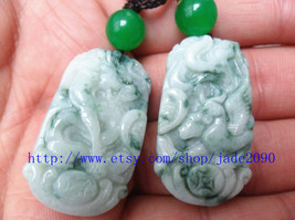 Free Shipping - Real green jade , Hand- carved Natural green dragon and Phoenix  - £23.59 GBP