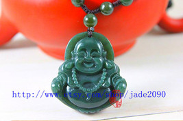 Free Shipping - good luck Amulet Hand - carved Natural Green jadeite jade Laughi - $25.99