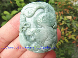 Free Shipping - light green jade , Hand carved Natural light Green jadeite jade  - $30.00