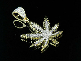 Men 14K Yellow Gold Over Weed Marijuana Leaf 2Ct Round Diamond Charm Pendant - £89.67 GBP