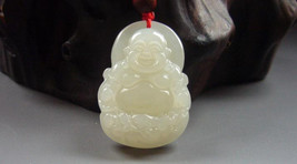 Free shipping -  Natural white jade jadeite carved  Laughing Buddha char... - $19.99