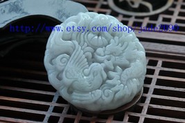 Free Shipping - Round shape jade pendant , good luck Natural  Dragon Phoenix whi - $19.99