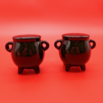 Black Cauldron Salt and Pepper Shakers Set Ceramic 2.25 Inches Halloween Decor - £9.42 GBP