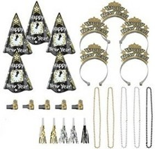 New Years Night Party New Years Eve 25 Pc Black Silver Gold Kit For 10 H... - £21.29 GBP