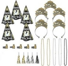 New Years Night Party New Years Eve 25 Pc Black Silver Gold Kit For 10 H... - £19.16 GBP