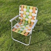Vintage Aluminum Folding Lawn Chair Multicolor Webbed - £27.63 GBP