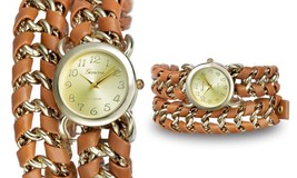 NEW Geneva Platinum 9671 Women Chain Wrap Around Cute Long Brown Watch bracelet - £11.72 GBP