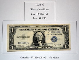 1935 G $1.00 Silver Certificate, # 295, silver certificate, dollar bills... - £29.66 GBP