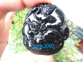 Free shipping - Hand carving Natural black Dragon Turtle jadeite jade charm Pend - £15.71 GBP
