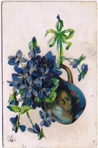Purple Green Postcard Pitcher Of Violets 1909 Embossed VINTAGE - £1.72 GBP