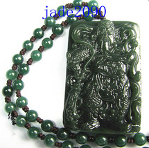 Free shipping - NATURAL Green jadeite jade carved &#39;&#39;Guan Yu&#39;&#39; charm beaded penda - £23.98 GBP