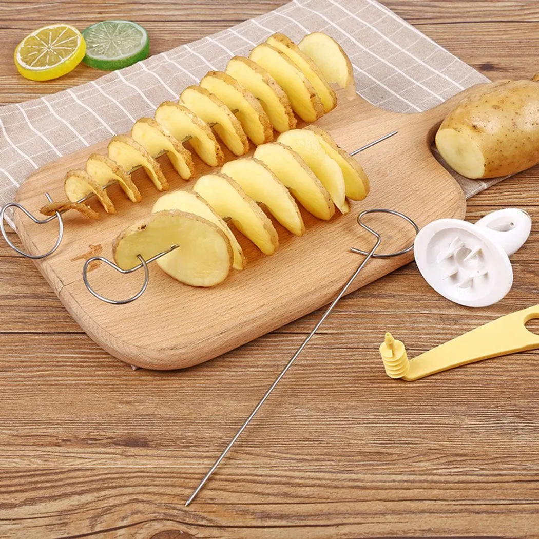 House Home 1Set Potato Spiral Cutter Stainless Steel Potato Vegetable Chips Towe - £19.98 GBP