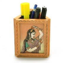 Wooden Pen Stand Gift Wooden Rajasthani Hand Painted Pen Stand Desk Organizer - £5.14 GBP