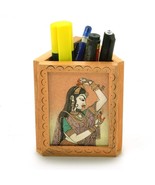 Wooden Pen Stand Gift Wooden Rajasthani Hand Painted Pen Stand Desk Orga... - $26.63