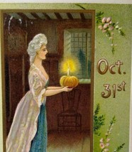 Halloween Postcard Victorian Women Pumpkin Candle Gottschalk Winsch Back 2471 - £79.63 GBP